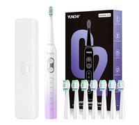YUNCHI C2 Brosse à dents électrique, 40 000 VPM, sonique, pour adultes et enfants, charge USB-C, autonomie de la batterie de 30 jours, 5 modes de brossage, minuterie de 2 minutes, 8 têtes de brosse