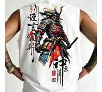 YUNCHIC Débardeur ample d'été pour hommes avec imprimé samouraï japonais, style national, mode de rue, col rond, débardeur de sport, décontracté, jeune, minimaliste, campus, rétro, polyvalent, texture