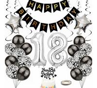 Yunchu Online Ballon 18ème Anniversaire Décoration 18 Ans Garçon Fille Noir et Argent Fête Décoration 18e Anniversaire Garçon Fête Décoration 18 Anniversaire Fille Décoration Cadeau 18 Ans