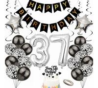 Yunchu Online Ballon 37e anniversaire décoration 37 ans hommes femmes noir et argent décoration de fête 37e anniversaire homme décoration de fête 37 ans anniversaire homme décoration cadeau 37 ans