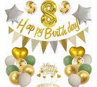 Yunchu Online Ballon 8e Anniversaire Décoration Vert et Doré pour Garçon et Fille - Cadeau 8 Ans