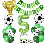 Yunchu Online Ballon de football 5ème anniversaire décoration vert 5 anniversaire garçon cake toppers 5 ans anniversaire fête décoration football anniversaire ballons décoration 5 anniversaire garçon