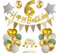 Yunchu Online Ballon Décoration 6e Anniversaire Garçon Fille - Vert et Or - Cadeau 6 Ans