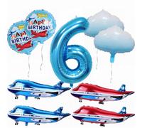 Yunchu Online Décoration d'anniversaire d'avion - Grand ballon bleu et rouge, ballons en aluminium nuage, kit de fête pour garçons et filles