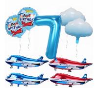 Yunchu Online Décoration d'anniversaire en forme d'avion - Grand ballon bleu et rouge - Ballons en aluminium - Pour 7e anniversaire - Pour garçon et fille