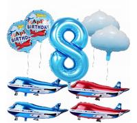 Yunchu Online Décoration d'anniversaire en forme d'avion - Grand ballon bleu et rouge - Ballons en aluminium - Pour 8 ans - Pour garçon et fille