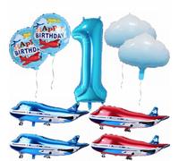 Yunchu Online Décoration d'anniversaire en forme d'avion - Grand ballon bleu et rouge - Ballons en aluminium - Pour 1er anniversaire - Pour garçon et fille