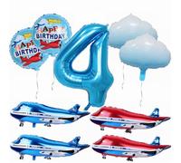 Yunchu Online Décoration d'anniversaire en forme d'avion - Grand ballon bleu et rouge - Ballons en aluminium - Pour 4 ans - Pour garçon et fille