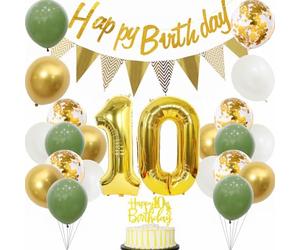Yunchu Online Décoration de 10e anniversaire garçon fille 10 ans fête d'anniversaire décoration 10e anniversaire décoration de gâteau d'anniversaire vert sauge blanc or ballons de fête pour décoration