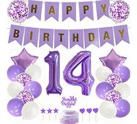Yunchu Online Décoration de gâteau d'anniversaire 14 ans pour fille Violet et blanc