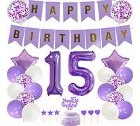 Yunchu Online Décoration de gâteau d'anniversaire 15 ans pour fille Violet et blanc