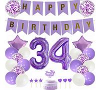 Yunchu Online Décoration de gâteau d'anniversaire 34 ans - Pour homme et femme - Violet et blanc