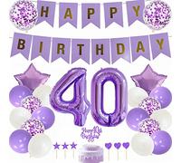 Yunchu Online Décoration de gâteau d'anniversaire 40 ans - Pour homme et femme - Violet et blanc