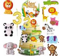 Yunchu Online Décoration de gâteau d'anniversaire pour bébés et filles - Animaux de safari - Figurines d'animaux de la forêt - Décoration de gâteau d'anniversaire pour 3 ans