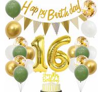 Yunchu Online Décoration pour 16e anniversaire garçon fille 16 ans Décoration de gâteau Sage Vert, blanc doré Ballons de fête