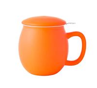 Yundu Tasse à thé en céramique orange mat de 355 ml avec infuseur et couvercle, tasse avec couvercle pour infuser - Infuseur en acier inoxydable pour thé en vrac, cadeau pour la maison et le bureau