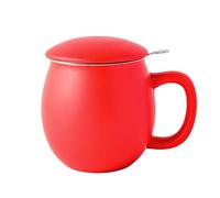 Yundu Tasse à thé en céramique rouge mat de 355 ml avec infuseur et couvercle, tasse avec couvercle pour infuser - Infuseur en acier inoxydable pour thé en vrac, cadeau pour la maison et le bureau