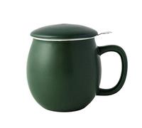 Yundu Tasse à thé en céramique vert mat de 355 ml avec infuseur et couvercle, tasse avec couvercle pour infuser - Infuseur en acier inoxydable pour thé en vrac, cadeau pour la maison et le bureau pour