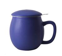 Yundu Tasse à thé en céramique violet foncé mat de 355 ml avec infuseur et couvercle, tasse avec couvercle pour infuser - Infuseur en acier inoxydable pour thé en vrac, cadeau pour la maison et le
