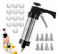 YUNFAN Churro Maker Machine Kit,Rack And Cookie Press Set,Multifunctional Stainless Steel Cookie Press Machine For Home,Baking Cake Cream Decorating Set,13 Included Shaping Discs,8 Piping Nozzles