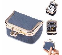 YUNFAN Genuine Leather Mini Jewelry Box,Mini Jewelry Case,Casual Style Kiss Lock Coin Wallet For Women,Retro Change Purse,Portable Mini Jewelry Case For Earring,Ring,Necklace,Bracelet (Bleu)