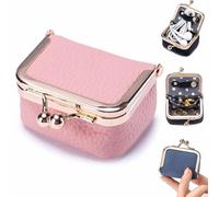 YUNFAN Genuine Leather Mini Jewelry Box,Mini Jewelry Case,Casual Style Kiss Lock Coin Wallet For Women,Retro Change Purse,Portable Mini Jewelry Case For Earring,Ring,Necklace,Bracelet (Rose)
