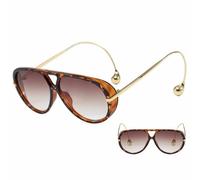 YUNFAN Large Frame Sunglasses for Men Women,Oversized Sunglasses with Cool Retro Earrings,2025 Fashion Large Frame Double-Beam Sunglasse,Retro Pilot Style Glasses,UV400 Protection (6)
