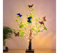 YUNFAN LED Butterfly Birch Tree Lights,Bell Leaf Butterfly LED Birch Tree Lights,Table Mini Bonsai Tree Lamp,USB/Battery Operated Light,Adjustable Branches for Easter and Spring Decoration (B)