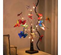 YUNFAN LED Butterfly Birch Tree Lights,Bell Leaf Butterfly LED Birch Tree Lights,Table Mini Bonsai Tree Lamp,USB/Battery Operated Light,Adjustable Branches for Easter and Spring Decoration (C)