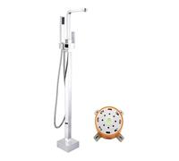 YUNFANOZ Robinet de Baignoire sur Pied, Grand débit avec douchette à Main, avec boîtier intégré, adapté aux salles de Bains(Chrome)
