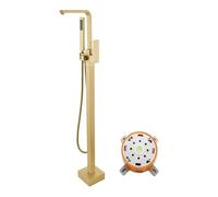 YUNFANOZ Robinet de Baignoire sur Pied, Grand débit avec douchette à Main, avec boîtier intégré, adapté aux salles de Bains(Brushed Gold)