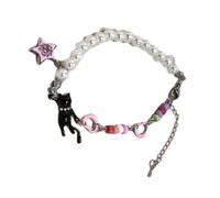 YUNGLOO Breloque vintage en forme de tête de chat avec pendentif en forme d'étoile - Chaîne de poignet flexible pour un usage quotidien - Unique et en alliage