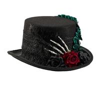 YUNGLOO Chapeau victorien en laine réglable avec motif squelette avec fleur rose et dentelle pour femme, festival de musique, victorien pour cosplayeuses