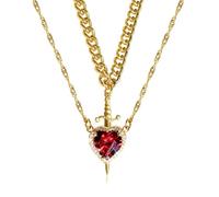 YUNGLOO Collier élégant en forme de dague en forme de cœur avec cristaux pour les occasions spéciales Bijoux en alliage de zinc, taille unique, Comme décrit, Comme décrit.
