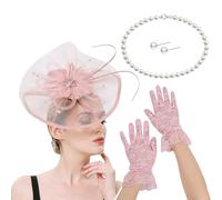 YUNGLOO Élégant chapeau bibi avec pince à cheveux et collier - Accessoire pour cheveux - Pour course de chevaux, événements, cocktails, fêtes, décorations de fête
