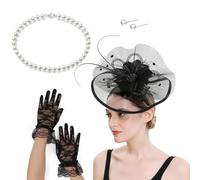YUNGLOO Élégant chapeau bibi avec pince à cheveux et collier - Accessoire pour cheveux - Pour course de chevaux, événements, cocktails, fêtes, décorations de fête
