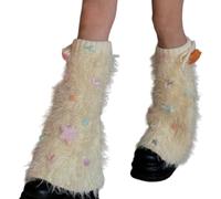 YUNGLOO Jambières en peluche pour femmes et filles - Motif dessin animé japonais - Multicolore - Avec nœud - Avec nœud, Qwhite, taille unique