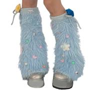 YUNGLOO Jambières en peluche pour femmes et filles - Motif dessin animé japonais - Multicolore - Avec nœud - Avec nœud, bleu clair, taille unique
