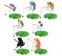 YUNGLOO Jolis chatons - Décoration d'aquarium - Statues de jardin - Figurines intéressantes pour chaton de pêche - Ornements d'aquarium sur le thème de la pêche
