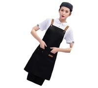 YUNGLOO Tablier de cuisine avec teinture de base de plantes avec poches de rangement pratiques réglables pour outils et ustensiles, Noir , taille unique