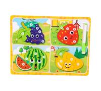Yunhgft Tableau de Dessin Puzzle Enfant Jeu Éducatif Bois Double Face pour Développement Cognitif Motricité Fine Coordination Visuelle Pensée Créative Adapté, Fruits