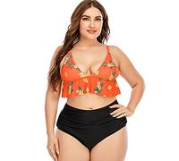YUNHOME Maillot De Bain Grande Taille Femme Maillot De Bain Maillot De Bain Sling Deep Sling Femelle Big Yard Sun Flower Lotus High Taille Bikini-Orange_L