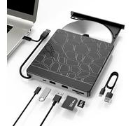 YUNINFANG Lecteur Blu-ray externe pour ordinateur portable - Lecteur DVD/CD avec deux ports USB-A, lecteur BD portable 5 en 1 USB 3.0, emplacements SD/TF, lecteur Blu-ray pour PC, Windows/Mac/Linux OS