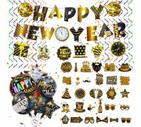 Yuning Decoration Nouvel an 2026, Deco Fete Nouvelle Année,Bonne Année Bannière,Tourbillon Suspendu,Accessoires Photo Booth Props Reveillon,Ballons en Aluminium pour Fournitures de Fête Nouvel an