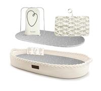 Yunioo matelas à langer, panier à langer avec coussin de voyage supplémentaire, matelas à langer en mousse et housse hydrofuge, panier en corde de coton, dessus de table à langer │Blanc