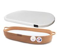 Yunioo matelas à langer, panier à langer avec coussin de voyage supplémentaire, matelas à langer en mousse et housse hydrofuge, panier en corde de coton, dessus de table à langer │Brique