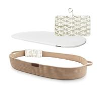Yunioo matelas à langer, panier à langer avec coussin de voyage supplémentaire, matelas à langer en mousse et housse hydrofuge, panier en corde de coton, dessus de table à langer │Marron