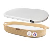 Yunioo matelas à langer, panier à langer avec coussin de voyage supplémentaire, matelas à langer en mousse et housse hydrofuge, panier en corde de coton, dessus de table à langer │Crème