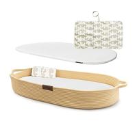 Yunioo matelas à langer, panier à langer avec coussin de voyage supplémentaire, matelas à langer en mousse et housse hydrofuge, panier en corde de coton, dessus de table à langer