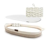 Yunioo matelas à langer, panier à langer avec coussin de voyage supplémentaire, matelas à langer en mousse et housse hydrofuge, panier en corde de coton, dessus de table à langer │Blanc-Beige